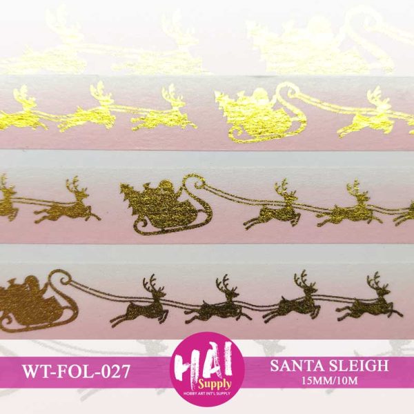 WT-FOL-027 - Santa Reindeer Sleigh w Gold Foil