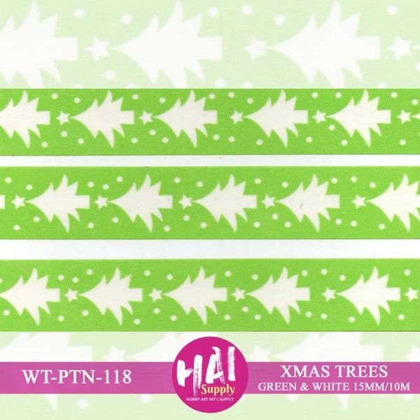 WT-PTN-118 - XMAS TREES - GREEN & WHITE XMAS TREES GREEN WHITE WASHI PAPER