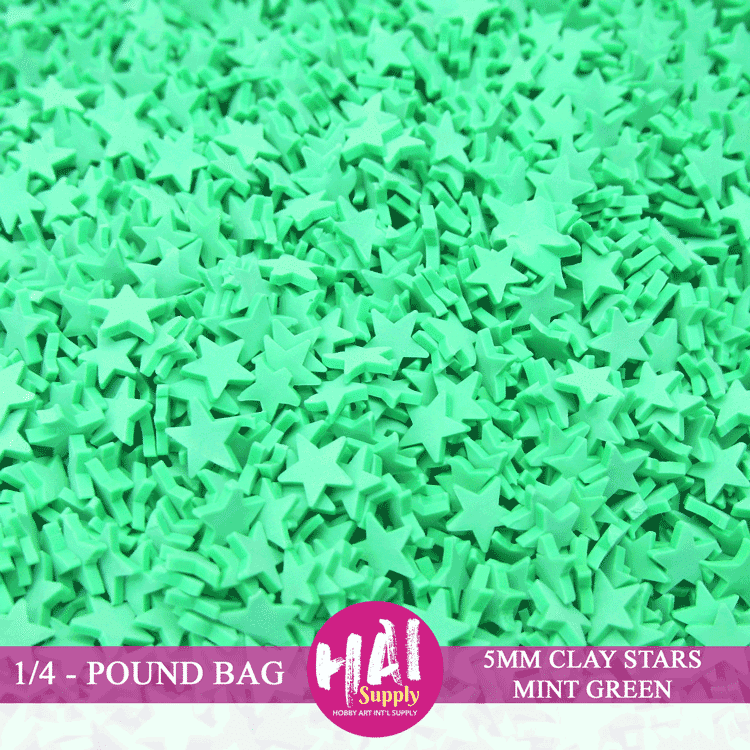 1/4 POUND - 5mm MINTY GREEN CLAY STARS