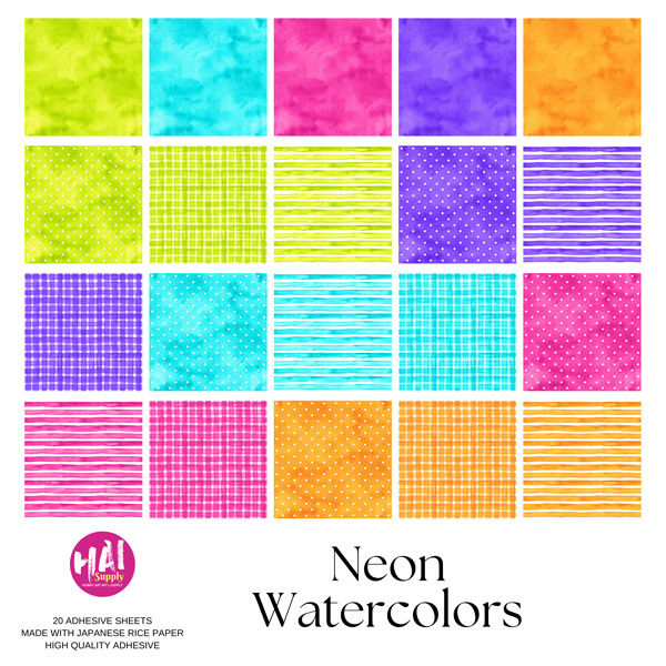 ADHESIVE 6x6 20PC WASHI SHEETS - NEON WATERCOLORS
